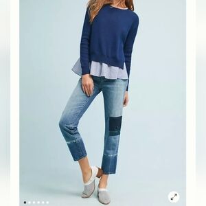 Anthropologie Pilcro Tonal High Rise Straight Crop Jeans Womens 26 Patch Boho